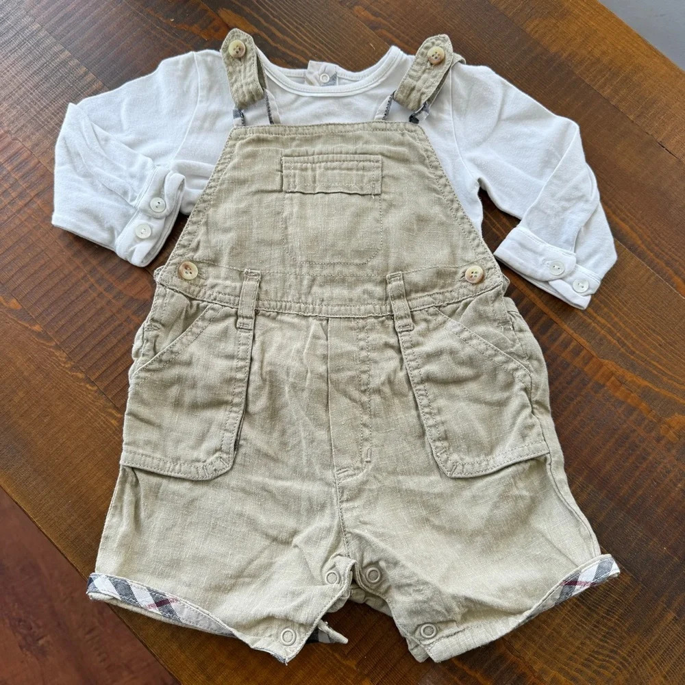 Overalls linen + top shirt 3/6 months Burberry beige